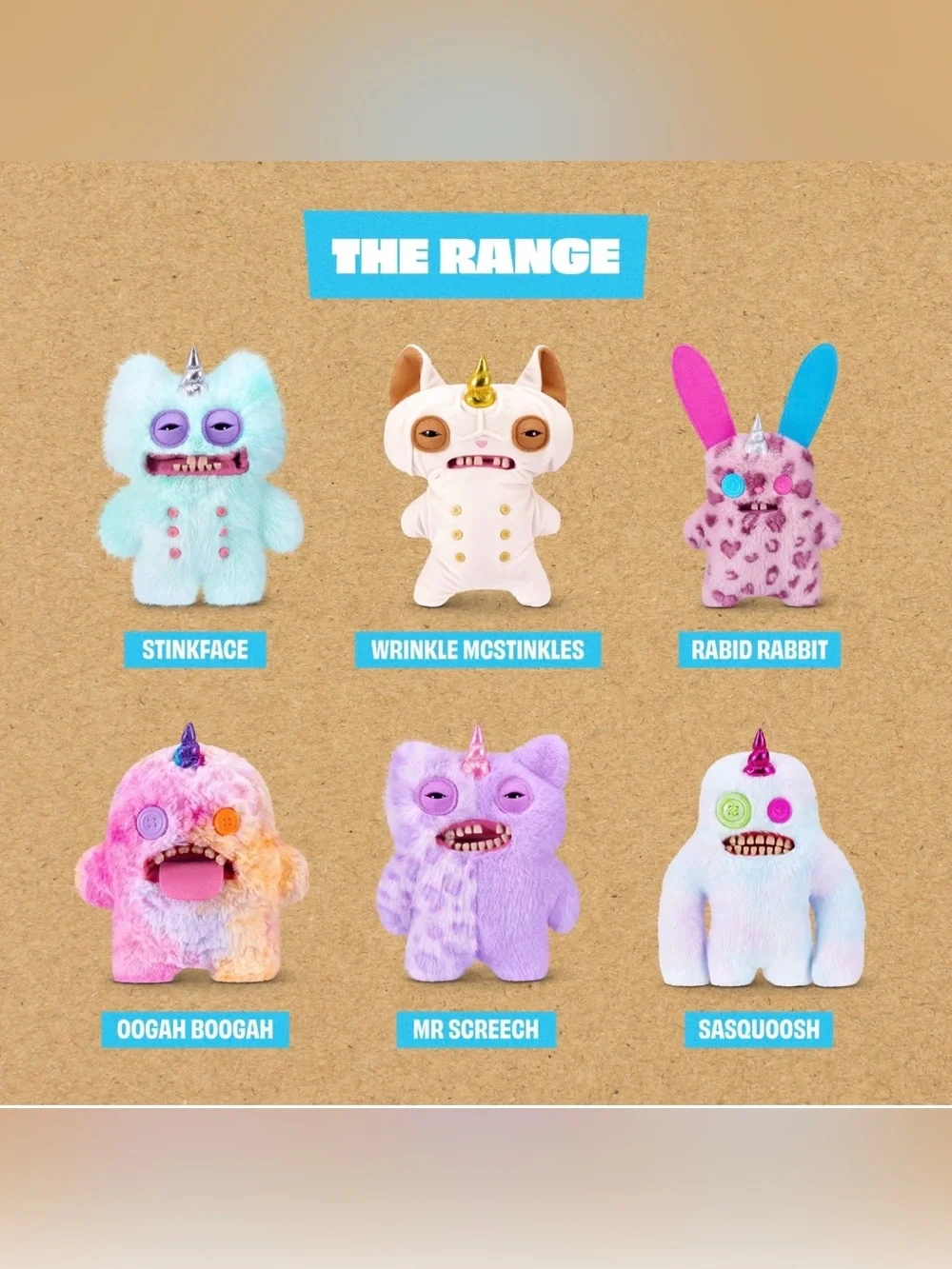 Complete Set of 6 Zuru Fuggler Fugglecorns Funny Ugly Monster Plush Toys